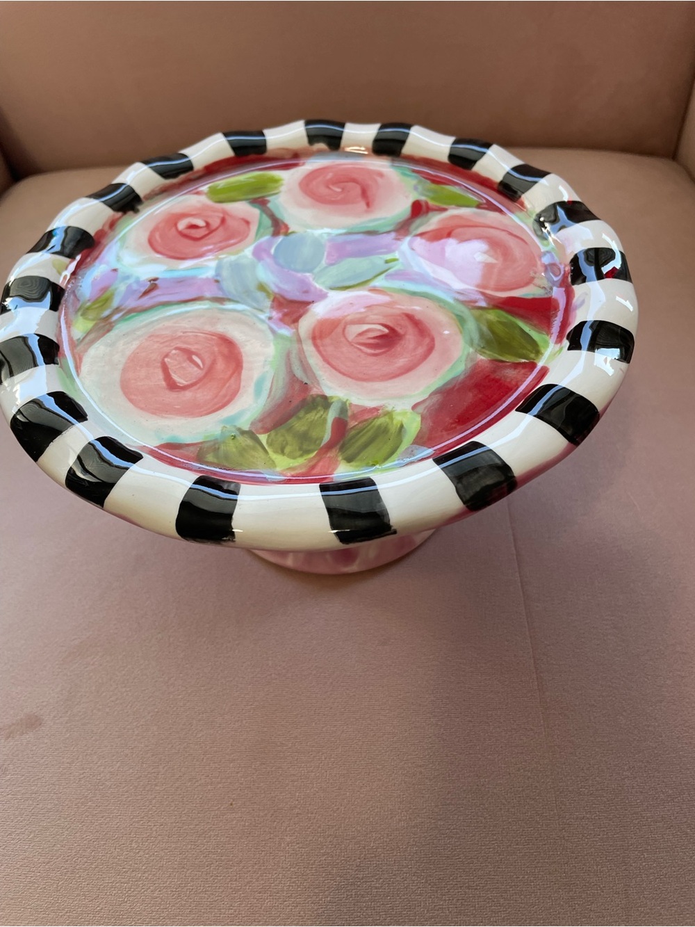 Hand Painted Cupcake/Cake Stand 8”x5”Roses  Pattern